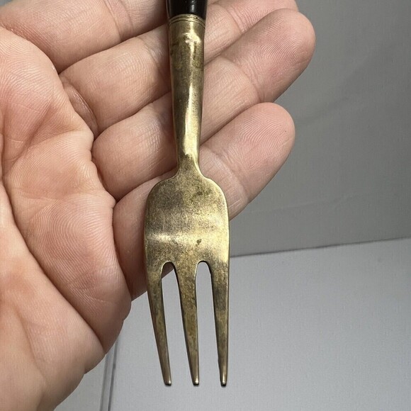 Vintage Siam Flatware Asian Thai Brass And Teakwood  HANDLE- Small Fork Cheese - Picture 9 of 10
